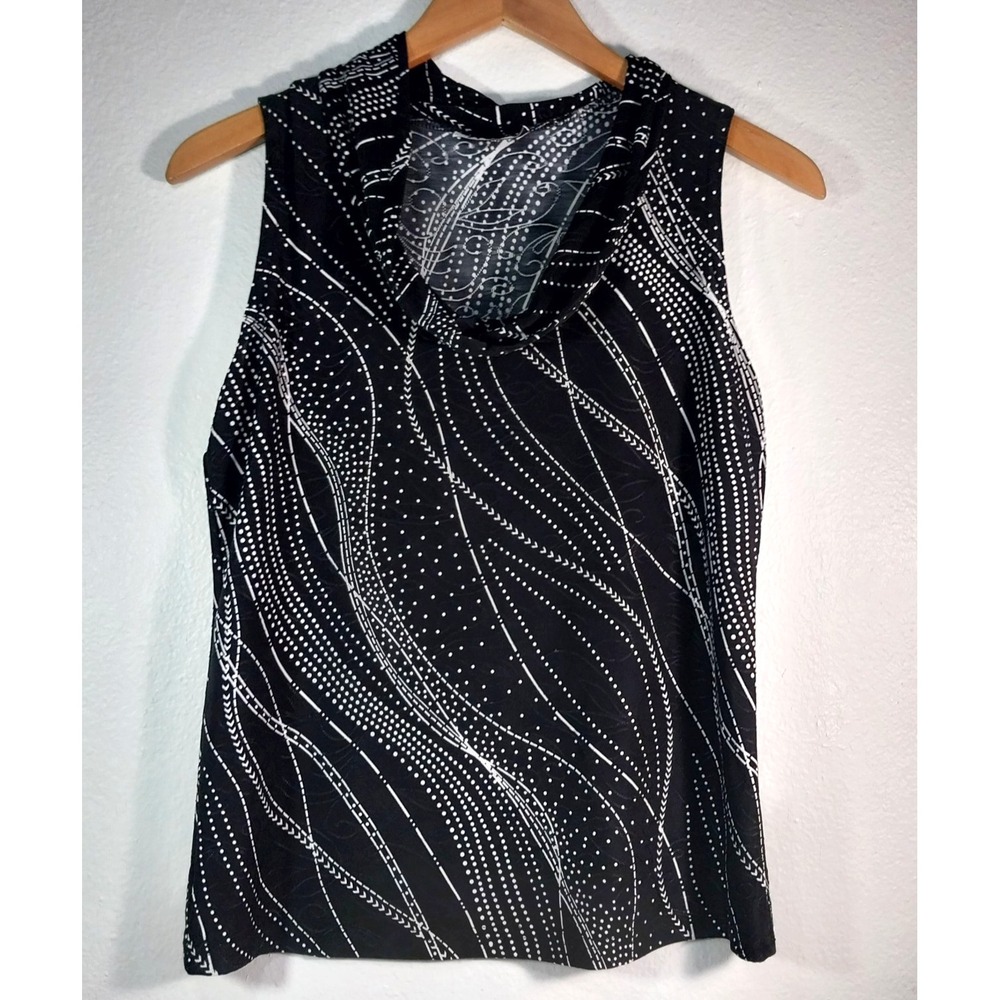 Carducci Women Sleeveless Tank Top Sz L Black White Stretch Artsy Travel Comfort
